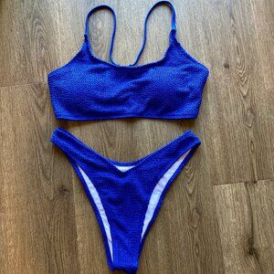 Blue Textured Bikini Set SHEIN Sporty‎ Top Two Piece Swimwear